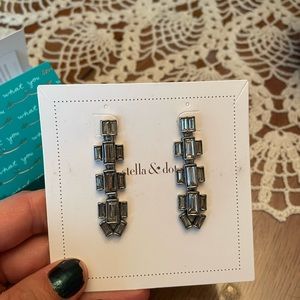 Stella and Dot Silver and diamond dangle earrings
